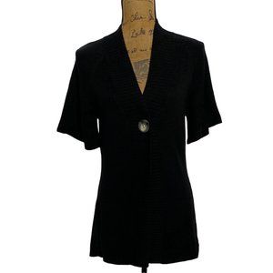 Eddie Bauer S‎ Cardigan Sweater NWT Black Short Flare Sl Cotton Ribbed Trim Cute